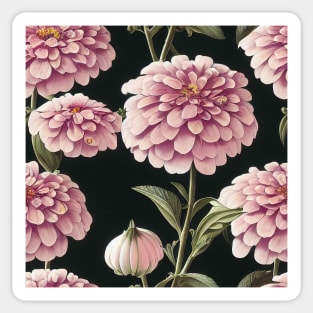 Pretty Pink Zinnia Flower Pattern on Black Background Sticker